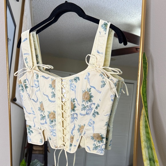 House of CB CALLIE Lemon Rose Print Reversible Cotton Corset Top NWOT - Picture 4 of 6
